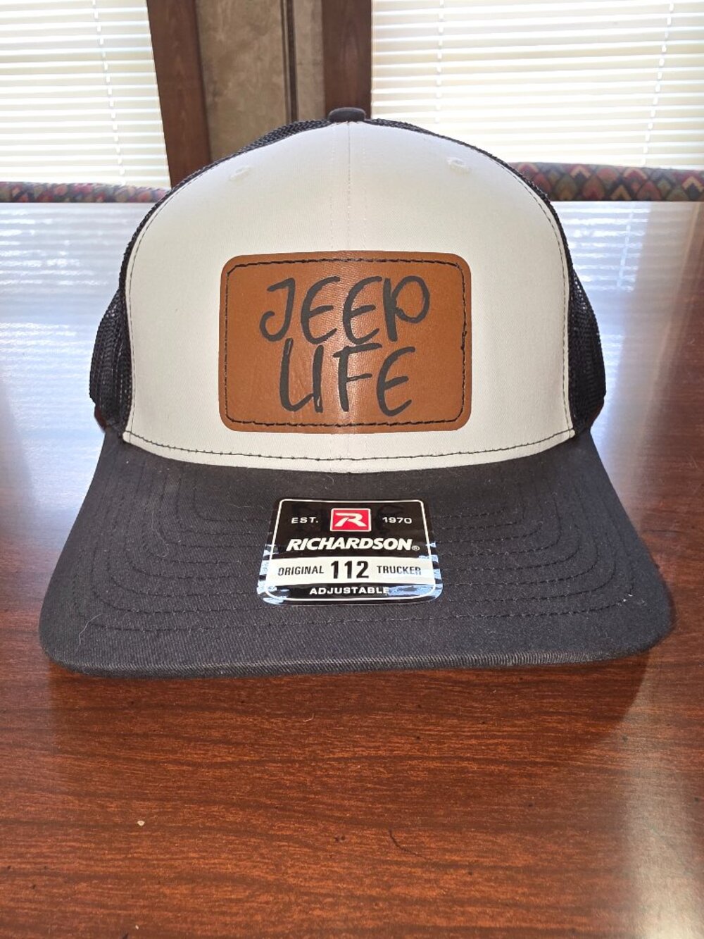Richardson Black/White Adjustable Mesh Back Trucker Hat "Jeep Life" Patch